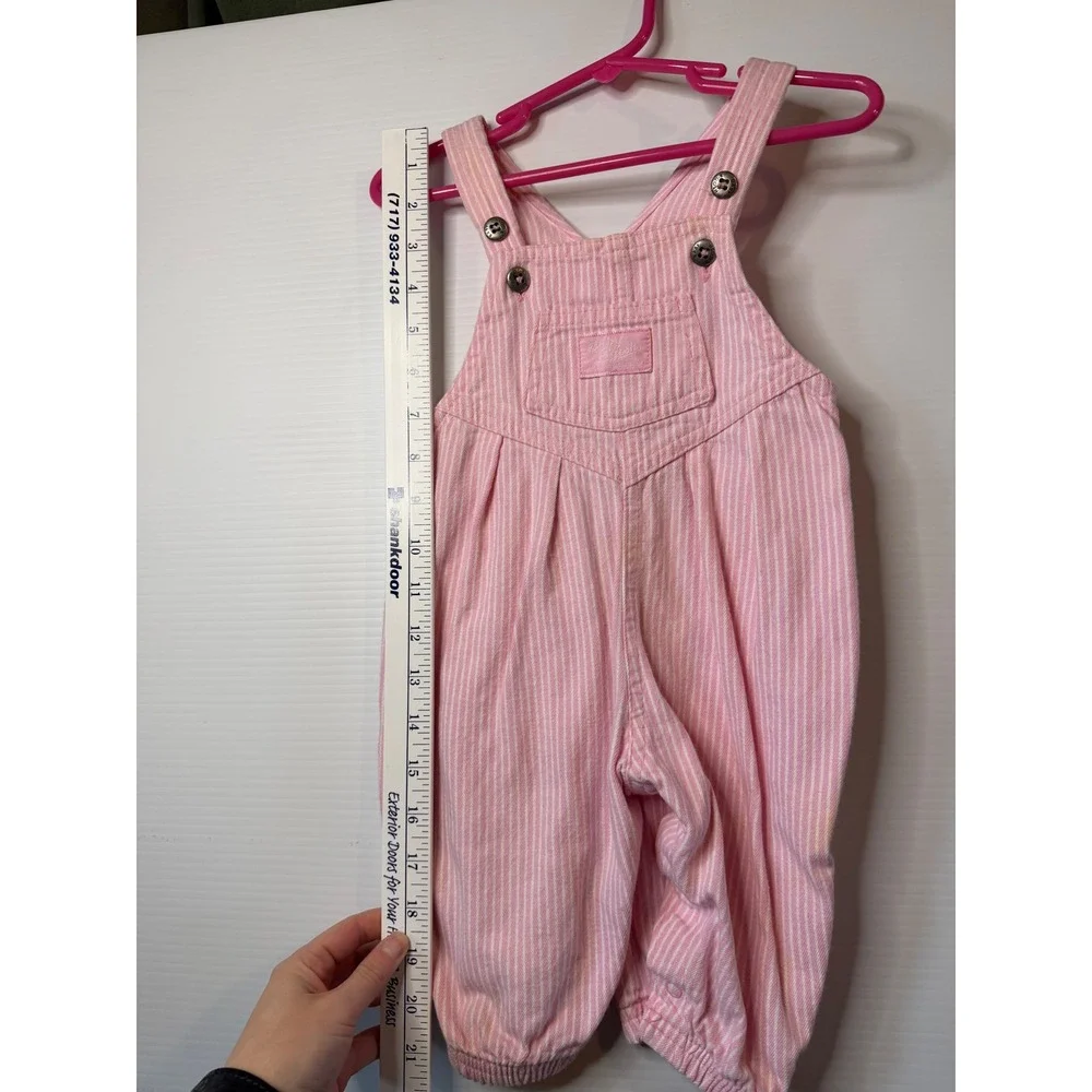 VTG OshKosh B'gosh Overalls Pink Hickory Stripe Cotton Romper 3/6M‎ Baby Girls